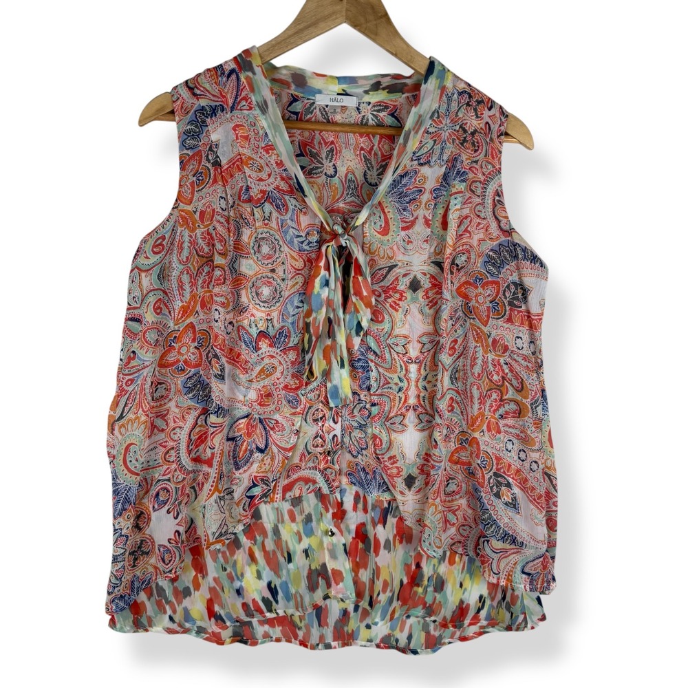 Womens Chiffon Paisley Sleeveless Top Size Small Boho Hippie Colorful Flowy